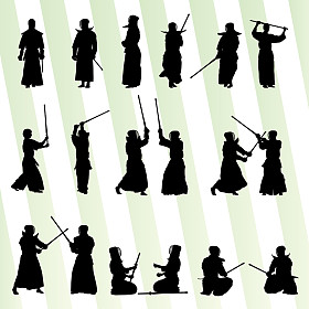 活跃的日本剑道剑武术战士运动 silhouet