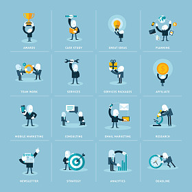 一套为商务与市场营销的平面设计图标