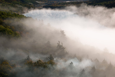 在雾中云的湖图片