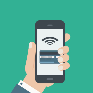 手机信用卡支付手握电话平面设计