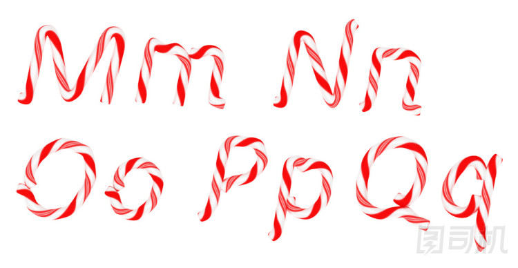 糖蔗字體 m-q 字母隔離