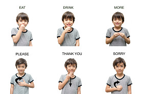 孩子的手手语在白色背景上