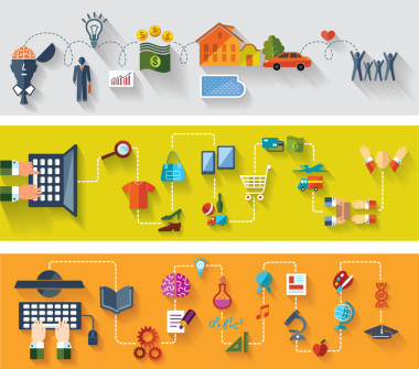 平面和网站设计的横幅。组的概念背景。业务。在线购物。现代教育与互联网