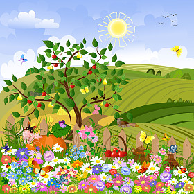 农村风景与篱笆