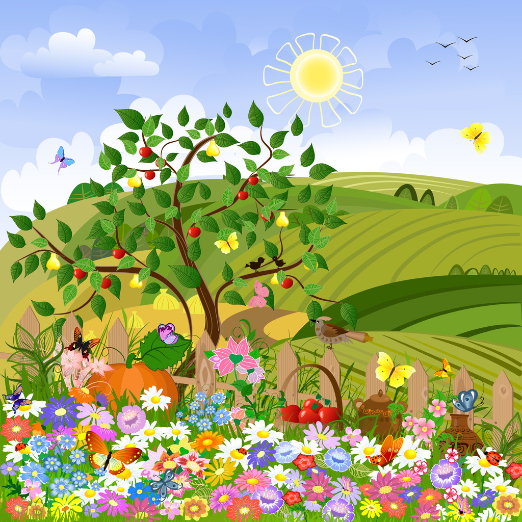 农村风景与篱笆