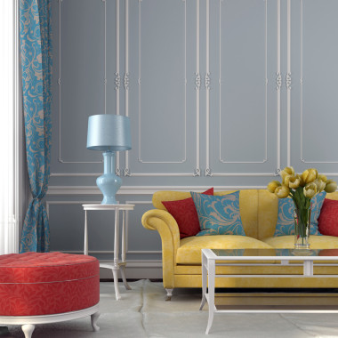 多彩室内背景下的蓝色的墙