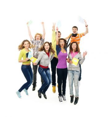 集團(tuán)的微笑青少年一起跳圖片