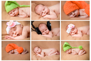 一组有趣的婴儿或儿童帽子在火光