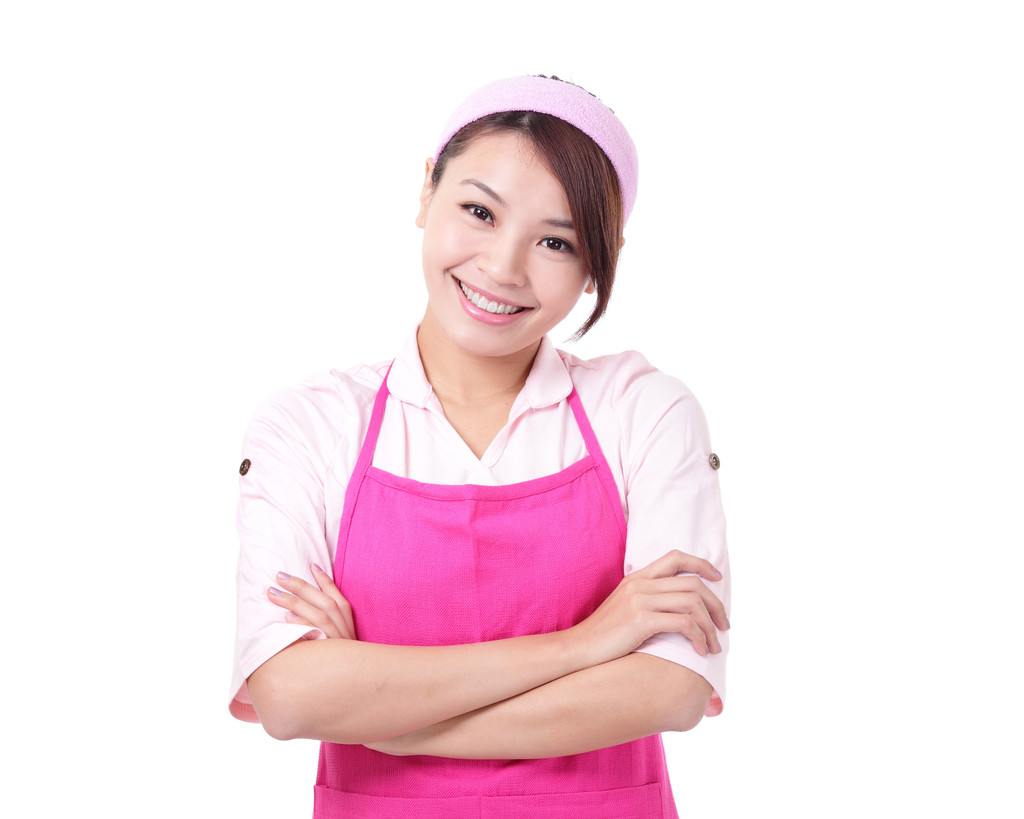 幸福的年轻女人的家庭主妇