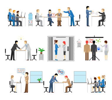 在辦公室里工作的人們的例證圖片