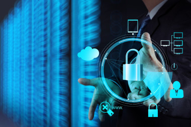 觸摸屏電腦作為商人的手顯示 3d 掛