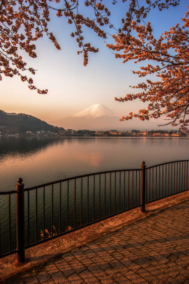 富士山，富士山查看從河口湖，日本與雪兒