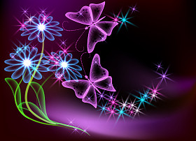 会发光的透明鲜花和蝴蝶图片