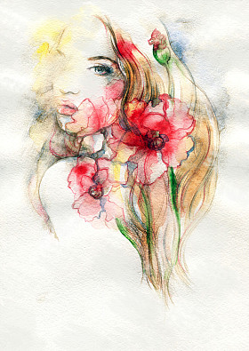 抽象水彩画.woman 肖像