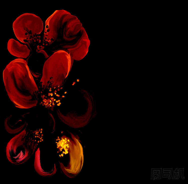 老式的邀請(qǐng)卡與素描鮮艷的花朵，在黑色的背景上