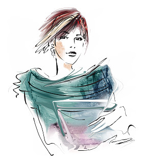 绘图的美丽的女人的画像