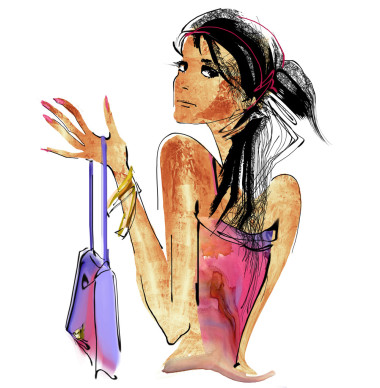 繪圖的手提包的女人的畫像照片