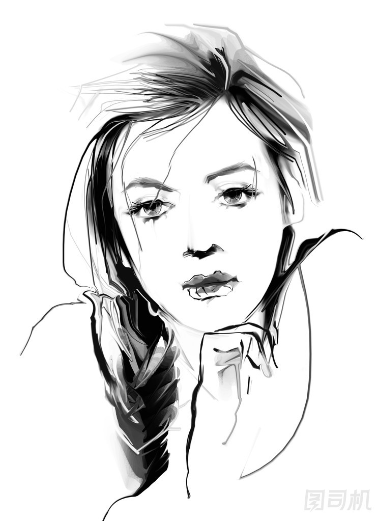 繪圖的美麗的女人的畫像