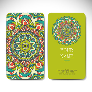 设置复古的名片。矢量背景。卡或邀请。老式的装饰元素。手绘制的背景。伊斯兰教，阿拉伯语，印度，奥斯曼图案