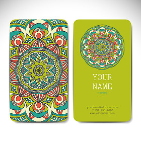 设置复古的名片。矢量背景。卡或邀请。老式的装饰元素。手绘制的背景。伊斯兰教，阿拉伯语，印度，奥斯曼图案