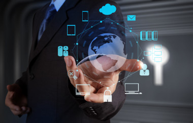 商人顯示了現(xiàn)代技術(shù) 圖片