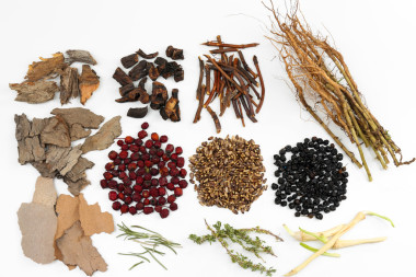 中国传统中草药成分，白色衬底上分离