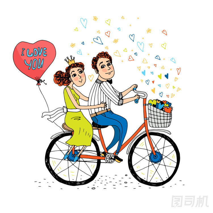 兩個年輕的戀人，騎雙人自行車