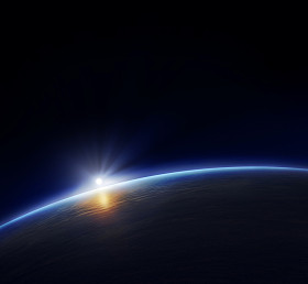 行星地球与冉冉升起的太阳