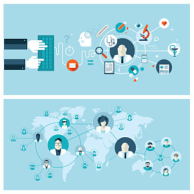 组的平面设计矢量图概念为在线医疗服务和支