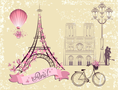 巴黎的符號和標(biāo)志。巴黎的浪漫明信片。矢量集