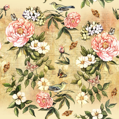 水彩花和鸟图片