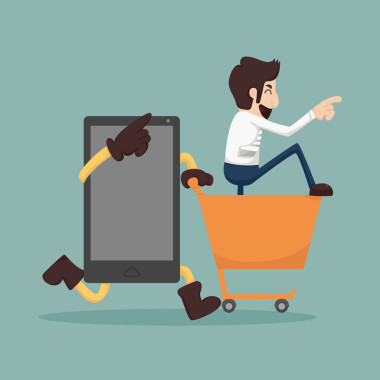 商人在線購物、 電子商務(wù)的概念 