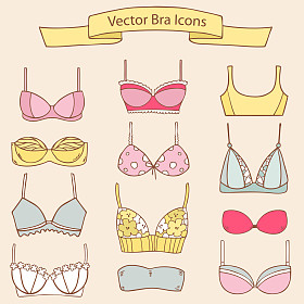 不同时尚女性胸罩图标集。矢量集合