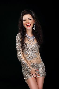 狐狸精。滑稽的女人开玩笑，舔她的嘴唇。有趣的微笑