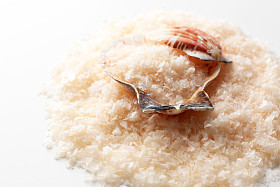 海盐和贝壳，关闭照片