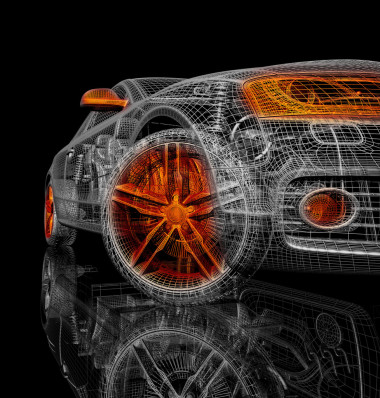 黑色背景上的 3d 汽車模型