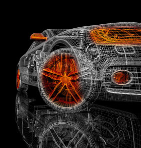 黑色背景上的 3d 汽车模型