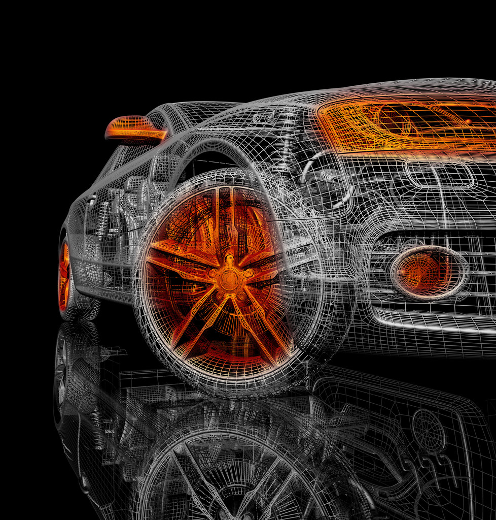 黑色背景上的 3d 汽车模型