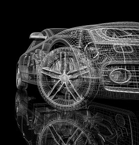 黑色背景上的 3d 汽车模型
