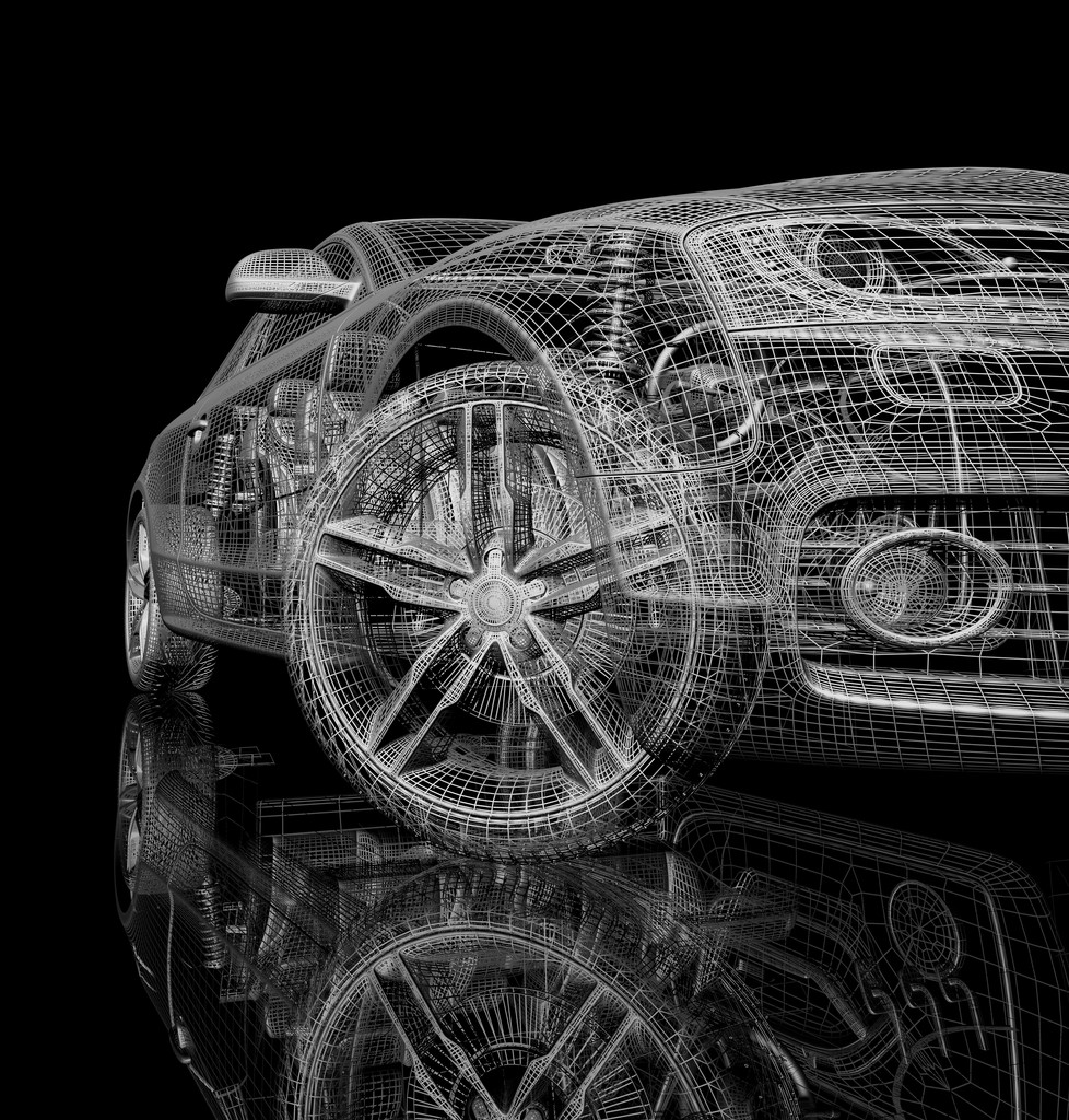 黑色背景上的 3d 汽车模型