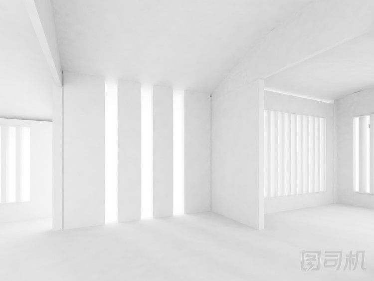 白色的墻壁，空蕩蕩的房間，3d 的內(nèi)飾
