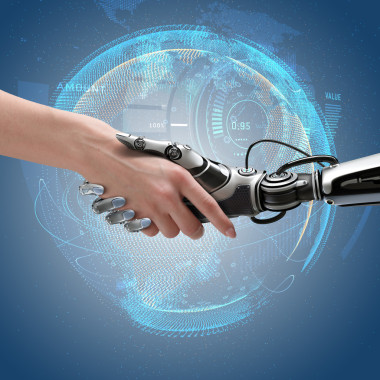 機器人和人握手圖片