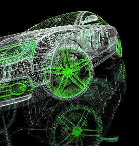 车在一个黑色的背景上的 3d 模型