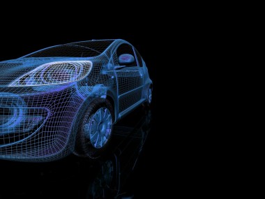 車在一個黑色的背景上的 3d 模型.