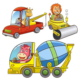 施工车辆动物卡通一套.图片