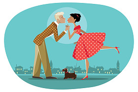 浪漫的复古情侣接吻图片