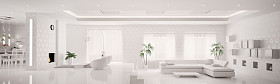 白色内部的现代公寓全景 3d 渲染