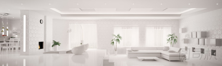 白色內(nèi)部的現(xiàn)代公寓全景 3d 渲染