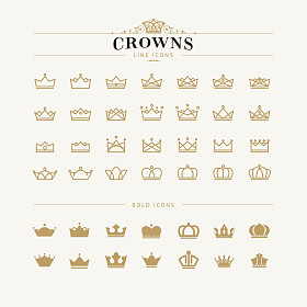 一套皇冠线和大胆的图标图片