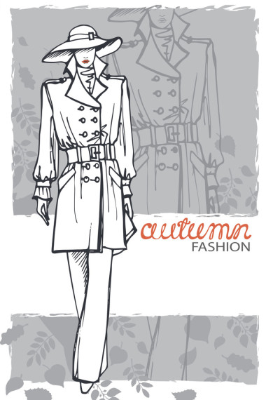 時(shí)尚女孩戴著帽子。素描樣式